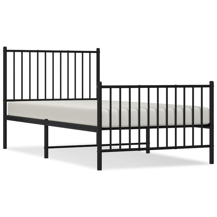 Cadru pat metalic cu tablii de cap/picioare vidaXL, negru, 90x190 cm 13.8 kg 350874