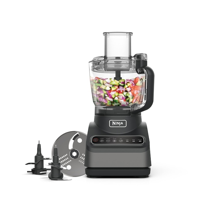 Blender si Robot de bucatarie Ninja BN650, 850W, bol 2.1L, 4 programe Auto-IQ inteligente si 3 programe manuale, lama pentru aluat, disc de feliere si razuire, capac pentru recipient, functie procesare rapid ingrediente, design modern, negru