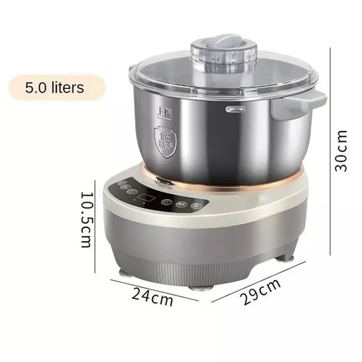 Masina de framantat aluat, Mixer de masa electric 5 l, Functie de fermentare 25–38 °C, 200 W, 220 V, Carcasa din otel inoxidabil, Alb