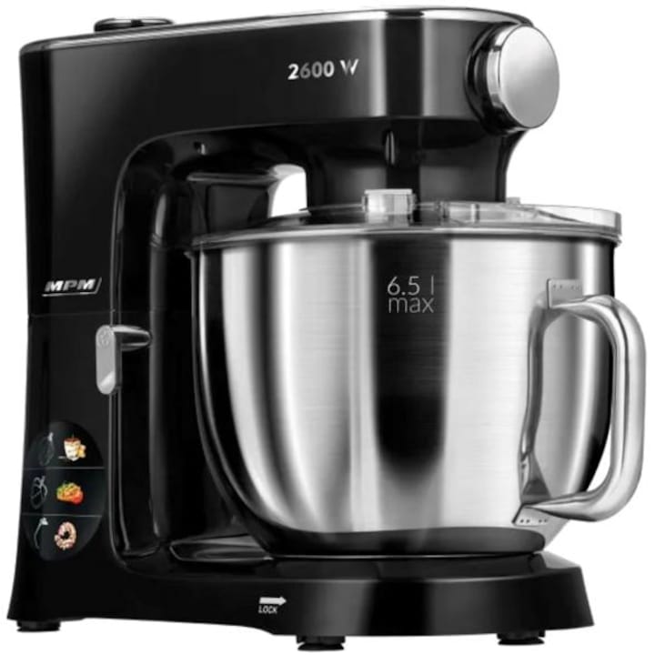 Robot de bucatarie MPM MRK-22, 2600W, 6.5L, negru, set cu accesorii