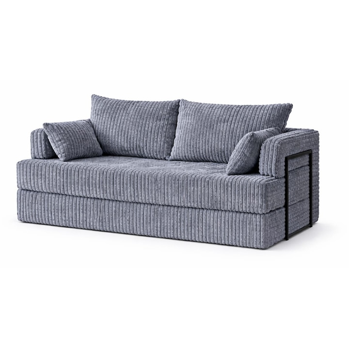 Canapea extensibila Tilia, catifea Premium, 420g/mp, T85 gri -inchis, 190x82x90cm, montaj rapid, roluita, Euro Mega