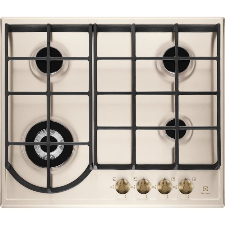 Plita incorporabila Electrolux EGH6343RON, Gaz, 4 arzatoare, Gratare de fonta, 60 cm, Rustic crem