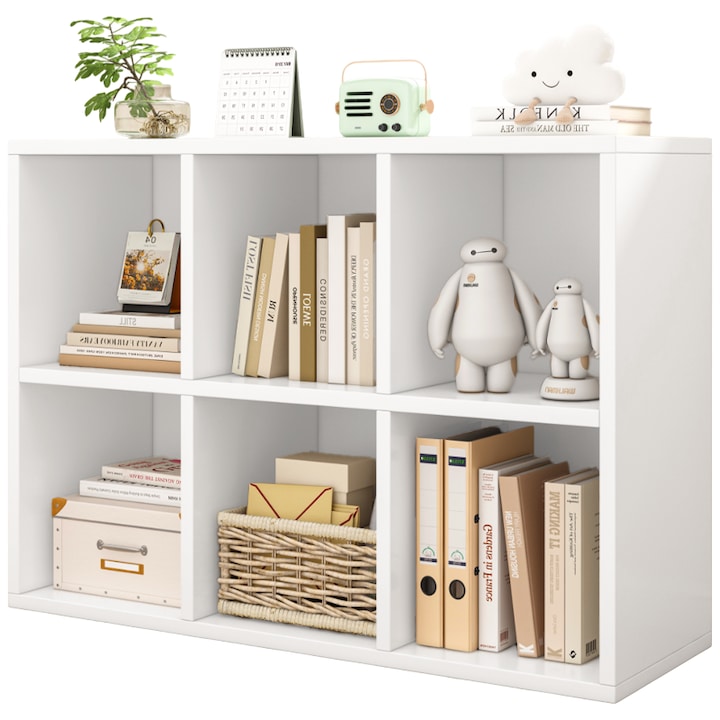 Biblioteca 6 rafturi modern alb, KALAX, MDF, Muvu 30 x 60 x 90 cm