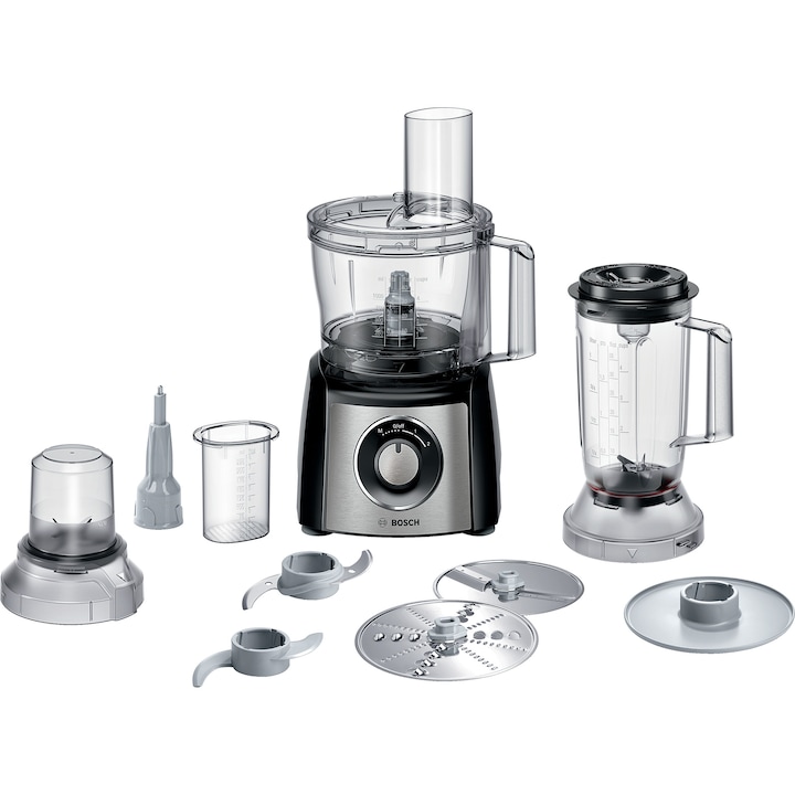 Robot de bucatarie Bosch MultiTalent 3 Plus MCM3PM386, 900 W, 2 viteze + Pulse, bol 2.3 l, Negru/ argintiu