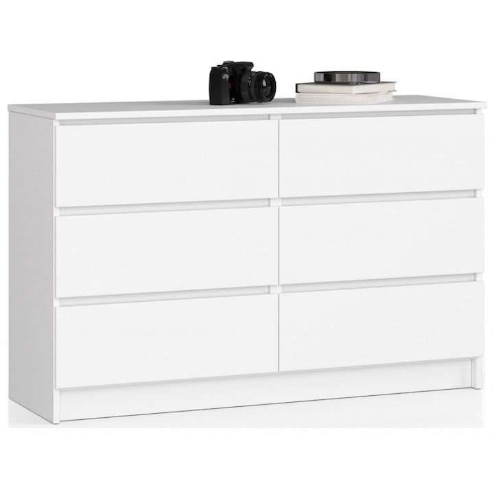 Comoda Akord Furniture Factory, 6 Sertare, 120 x 77 x 40 cm, Pal, Alb