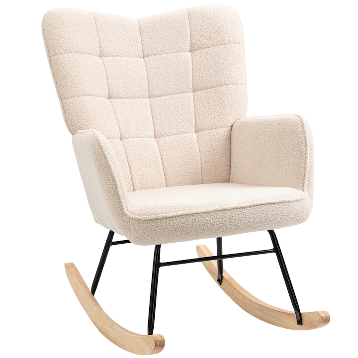 Fotoliu balansoar Homcom, cadru de otel si picioare de fag, 71x98x101cm, Beige