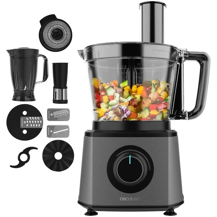 Robot de bucatarie Cecotec Paprika 2000 Full 04361, 2000 W, capacitate 3.5L, blender 1.8L, 2 trepte de viteza