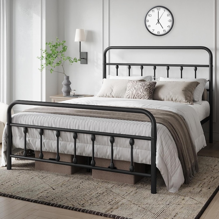 Cadru de Pat Metalic Doctor Home, 160 x 200, Rezistenta 400 KG - Negru