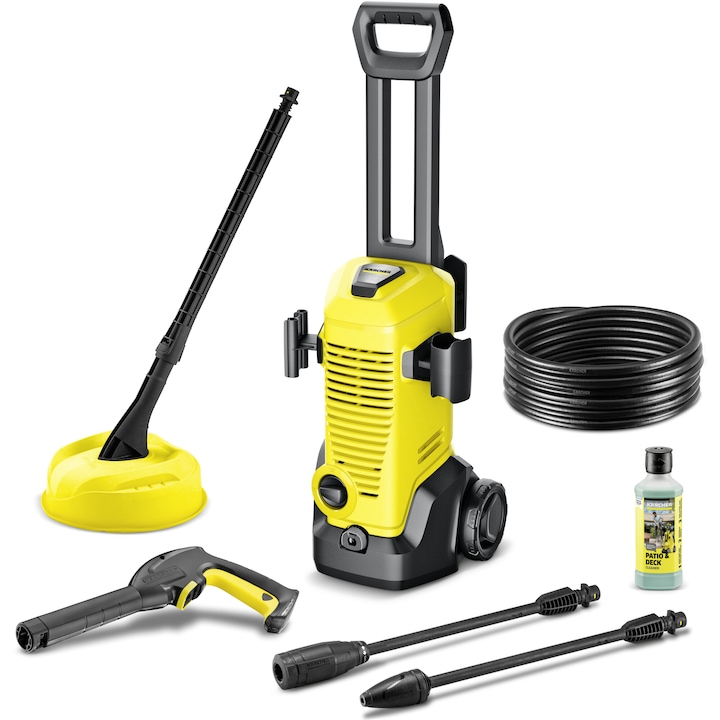 Aparat de spalat cu presiune Karcher K3 Home, putere 1600 W, presiune 120 bar, 380 l/h debit apa, furtun presiune 6 m, include: accesoriu curatare suprafete T1 + detergent 0.5 l + lance VarioPowerJet + pisto G120Q