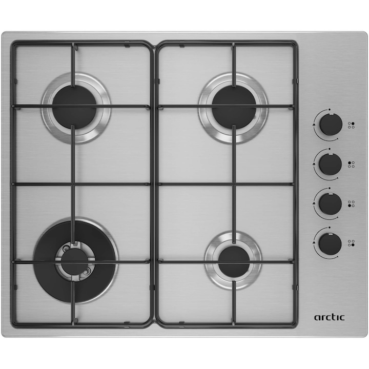 Plita incorporabila Arctic ARGW64123SX, Gaz, 4 arzatoare, Aprindere integrata, Arzator Wok, 61 cm, Inox