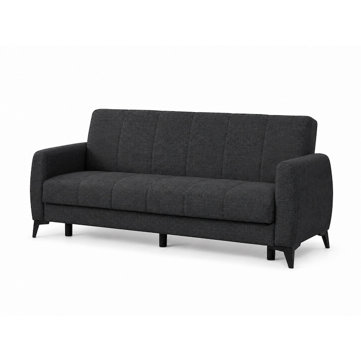 Canapea extensibila Paris, Gri Antracit, 208X79X85, cu functie pat 100×180 cm, sistem click-clack, arcuri Bonell, stofa rezistenta si spatiu de depozitare. Mobila Mega
