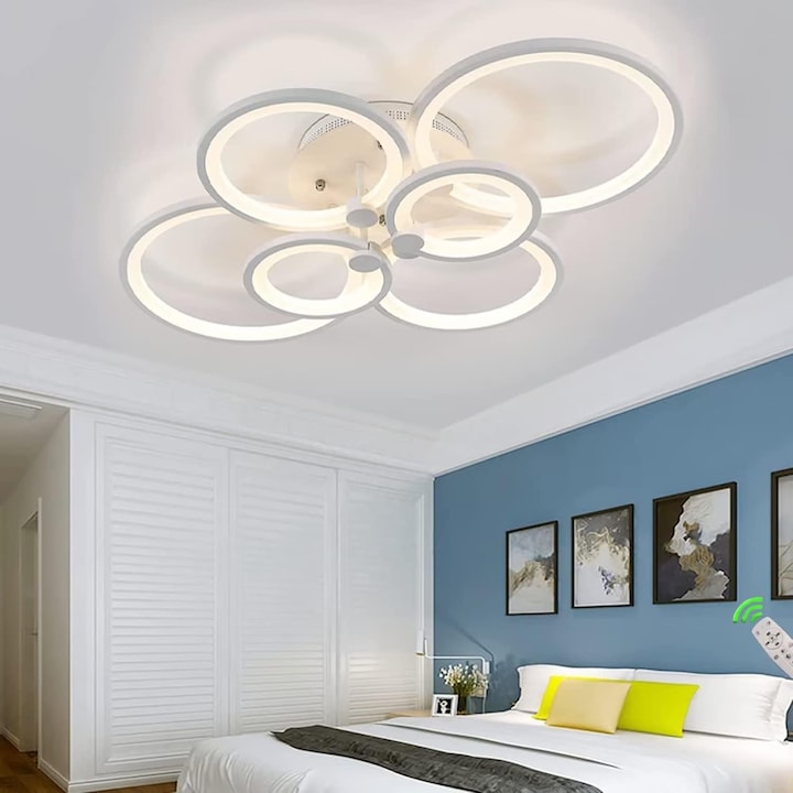 Lustra LED cu telecomanda, 3 tipuri lumina cald/neutru/rece, intensitate reglabila 132W White Circles ZenLED®
