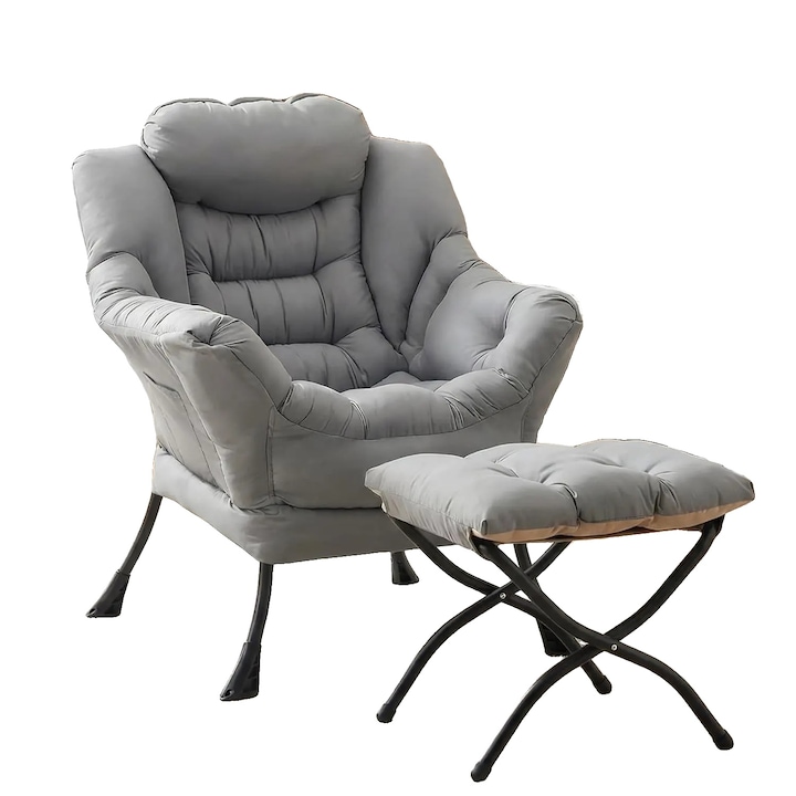 Fotoliu, design minimalist modern, confort cu perne, gri deschis, dimensiuni standard