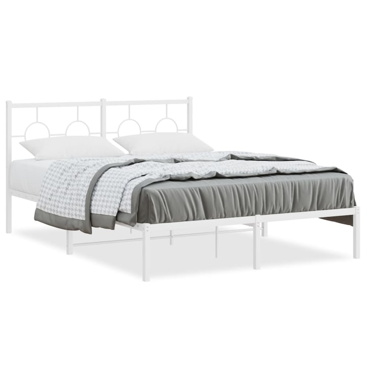 Cadru de pat metalic cu tablie vidaXL, alb, 135x190 cm, 19 kg 376274