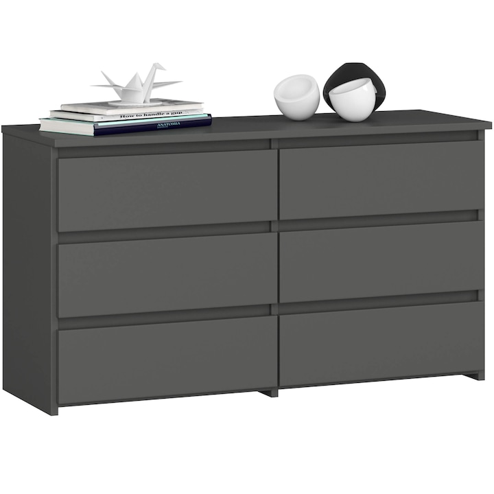Comoda cu 6 sertare, PAL laminat, 100x35x57 cm, gri