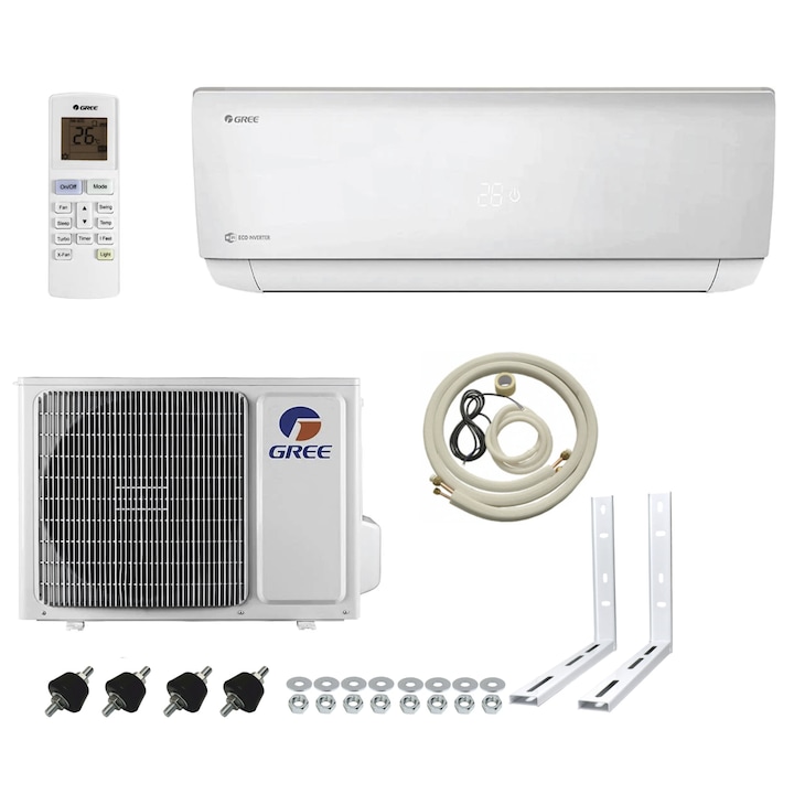 Pachet aer conditionat Gree Bora A4 Silver R32 GWH12AABXB-K6DNA4F 12000 BTU, WiFi + kit complet de montaj( 3ml teava de cupru izolata 6 si 10, 3ml furtun condens, cablu electric 4x1,5, set console, banda matisat, suruburi prindere) NEW 2026