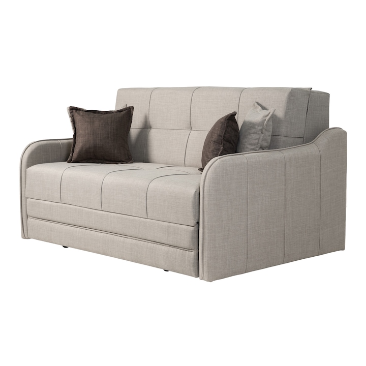 Canapea Extensibila CORAL, CREM, Stofa, 2 Locuri, Lada Depozitare, Functie Pat 142×190 cm, 160x110x90 cm, Design Modern, Confort Premium, Mobila Mega