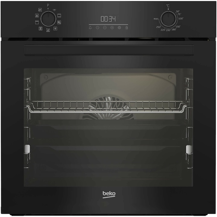 Cuptor incorporabil Beko BBIM18302BCSE, Electric, Autocuratare catalitica, 72 l, Clasa A+, RecycledNet, AEROperfect, Rafturi telescopice, Soft close door, Touch si Butoane, Grill, Negru