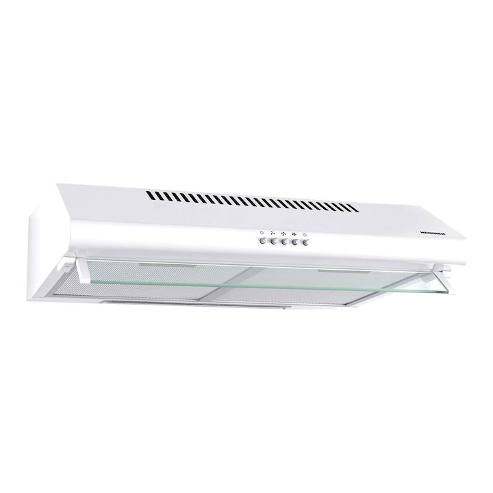 Hota traditionala Heinner CH-400, Putere de absorbtie 326.4 mc/h, 3 Trepte putere, Iluminare LED, Filtru lavabiil, 60 cm, Alb