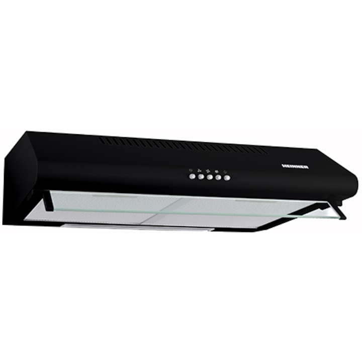 Hota traditionala Heinner CH400BK, Putere de absorbtie 323 mc/h, 2 motoare, 60 cm, Negru