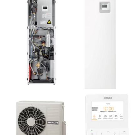 Pompa de caldura aer-apa split cu boiler incorporat de 220 litri Hitachi Yutaki S60 Combi, R32, 6 kW, monofazata, clasa energetica A+++